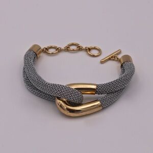 ADAMI & MARTUCCI Silver Mesh Bracelet With Large Polished Gold Loop